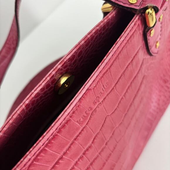 Kate Spade Pink & Gold Hardware Leather Croc Embossed Satchel Shoulder Hand Bag - Picture 10 of 12